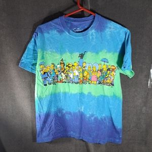 Matt Groening The Simpsons Cast Blue Green Tie Dye Graphic Tee VG S +BONUS